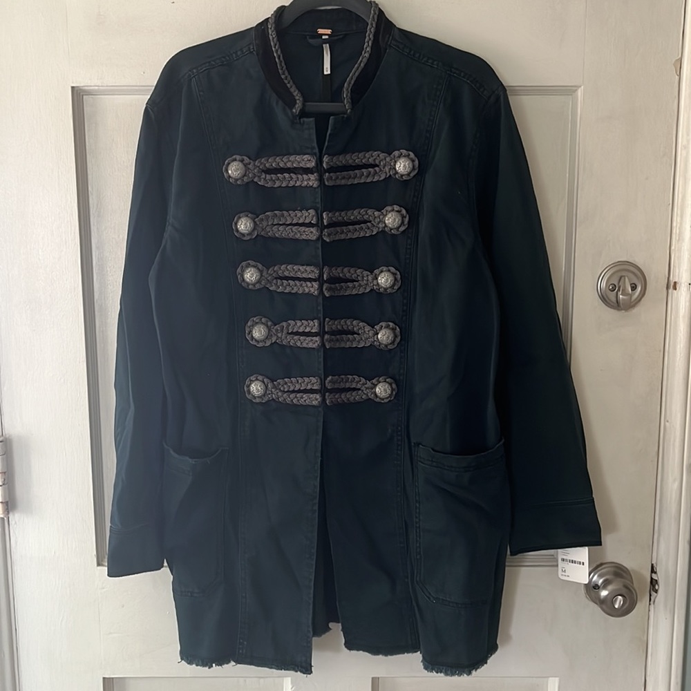 Free People Black Denim Military Jacket size M - Picture 2 of 8